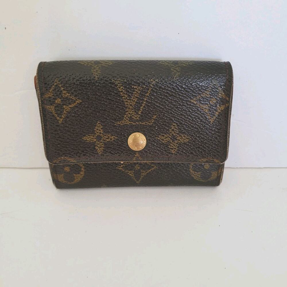 Louis Vuitton LV Micro Brown Folding Monogram Leather Card Wallet Small Authenti